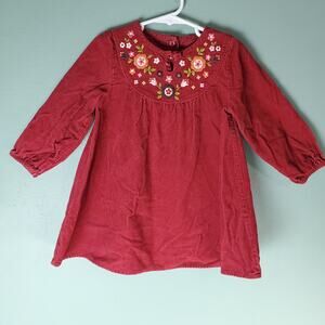 Gymboree Harvest Leaves Girls Burgundy Corduroy Floral Embroidered Dress Size 3T